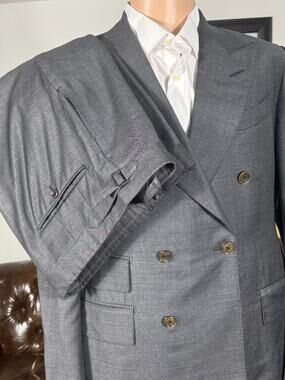 Tom Ford Charcoal Wool Peak Lapel Double Breasted 2Pc Suit 50C 40S US 34x29 Pant